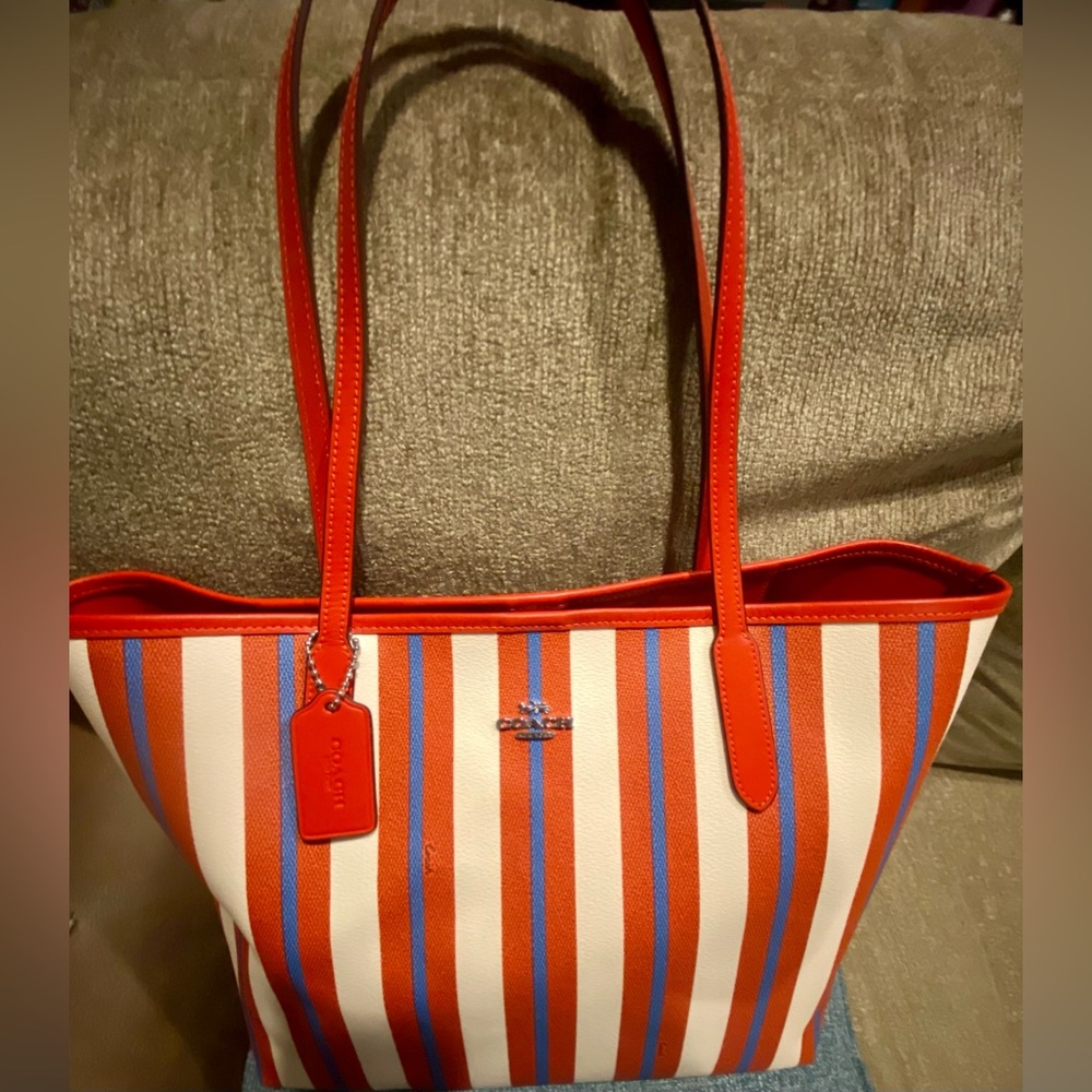 NWOT Coach Large city Tote Bag with Striped Print (Sold Out) CT825 - Picture 7 of 12
